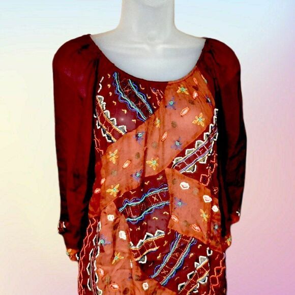 Lucky Brand Boho Beaded Tunic Top size Small - Picture 1 of 5